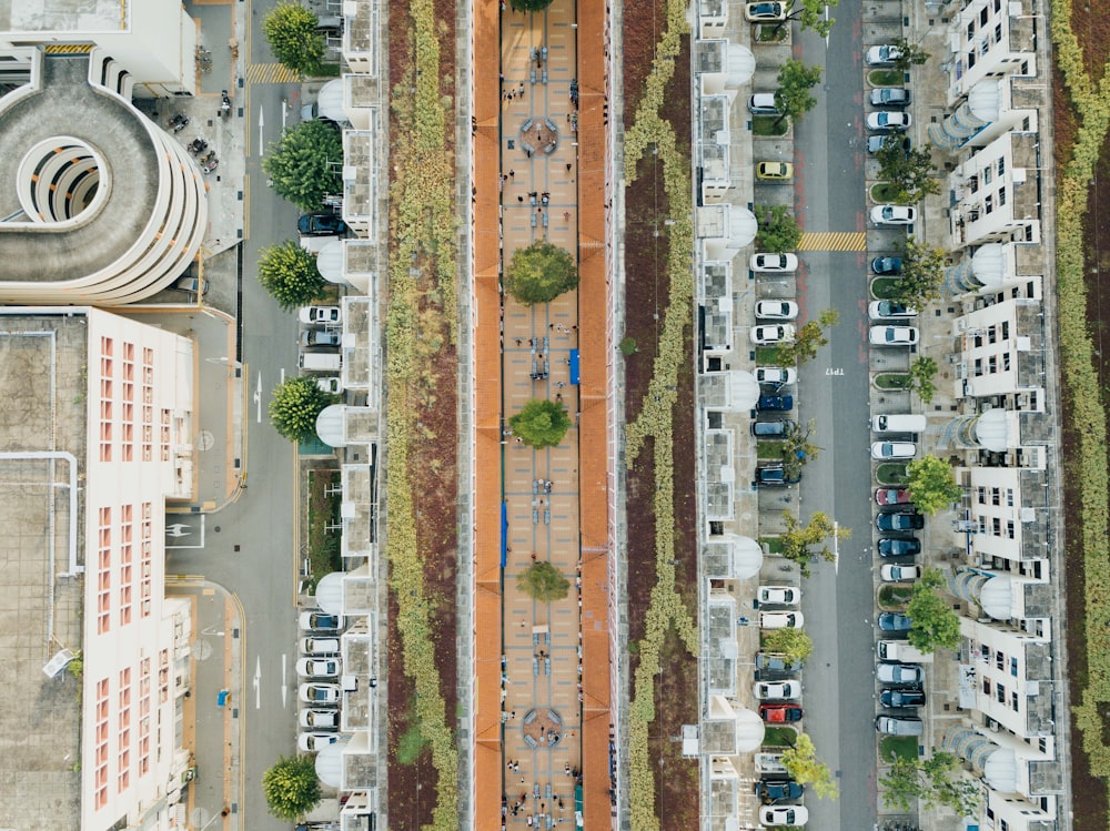 aerial view photography of road between highrise buildings