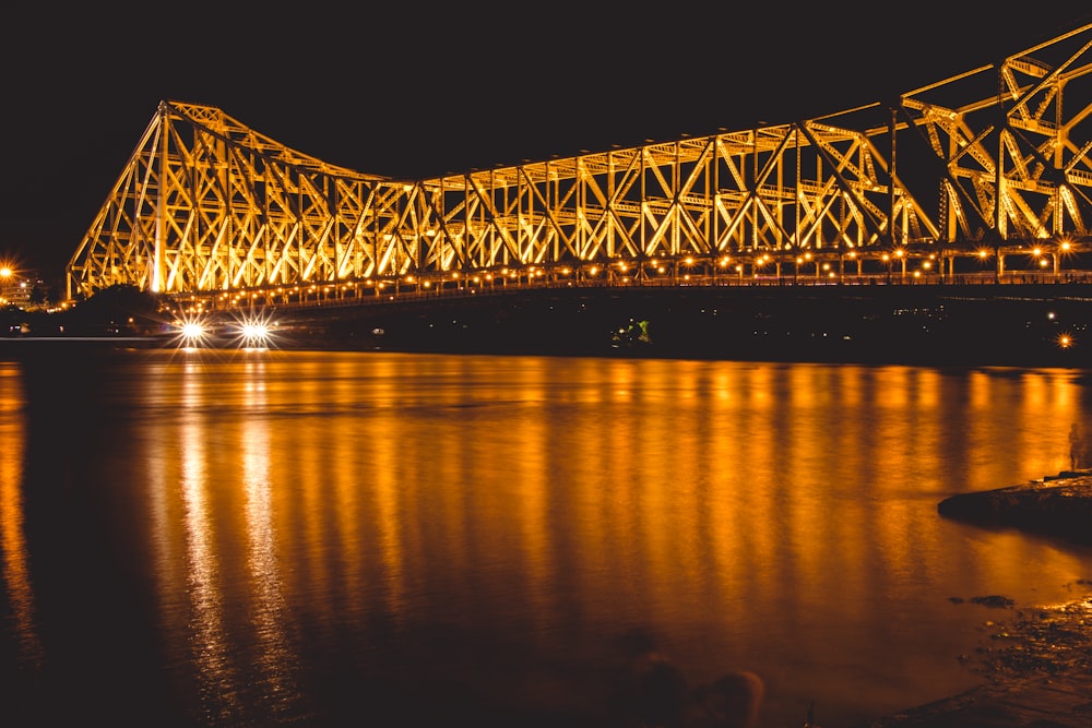 lightened bridge at night