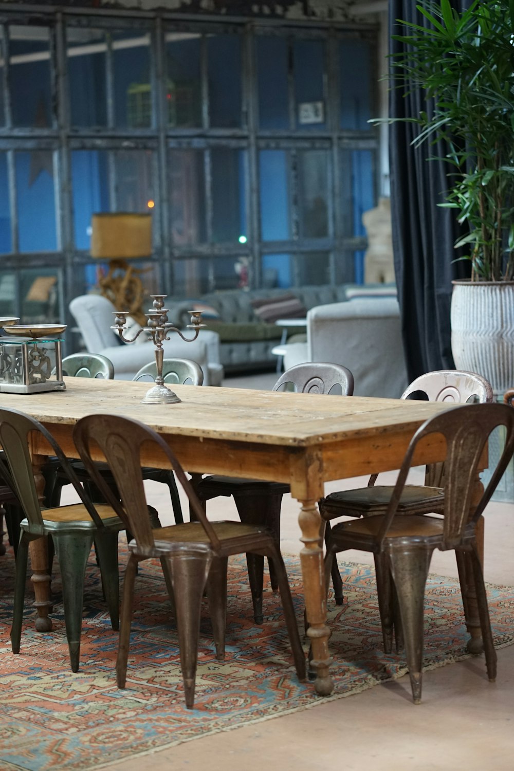 rectangular brown wooden table and chairs dining set