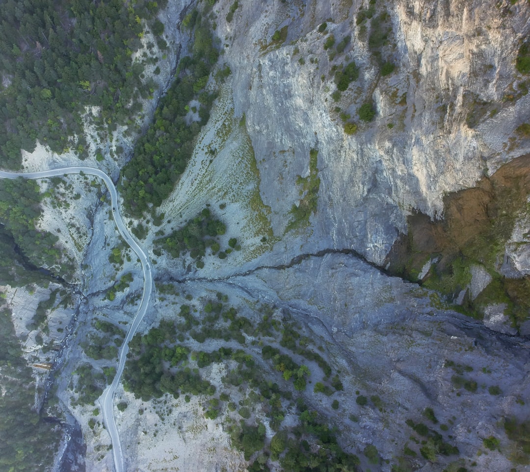 bird's-eye view of road near mountain