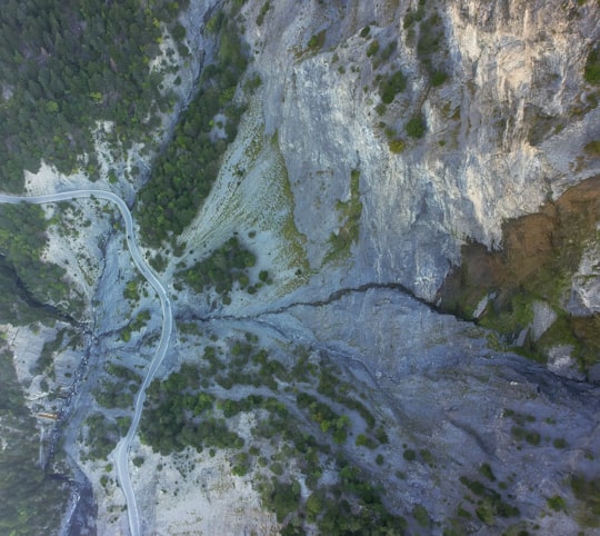 bird's-eye view of road near mountain in Valais Switzerland