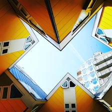 orange and blue buildings illustration