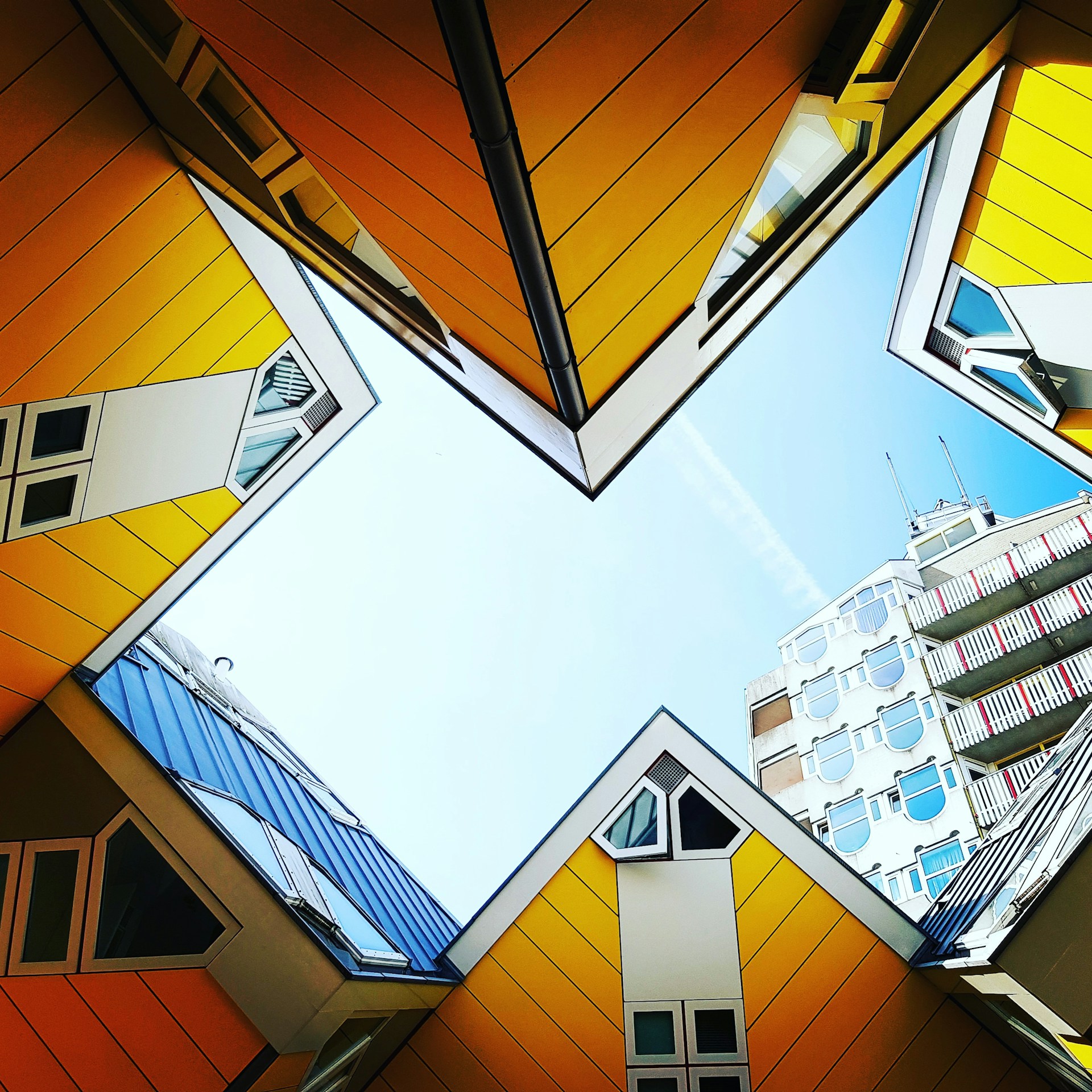 orange and blue buildings illustration