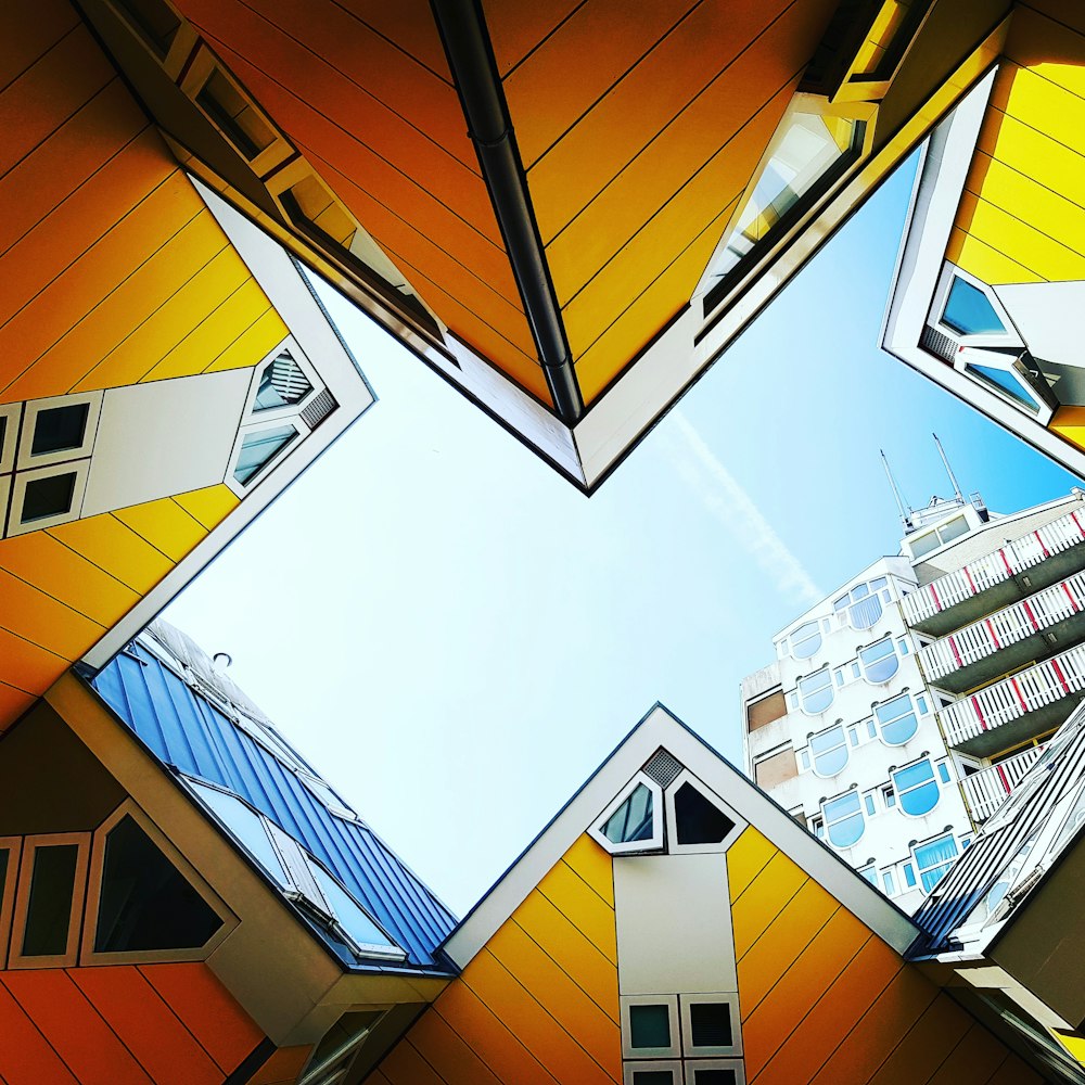 orange and blue buildings illustration