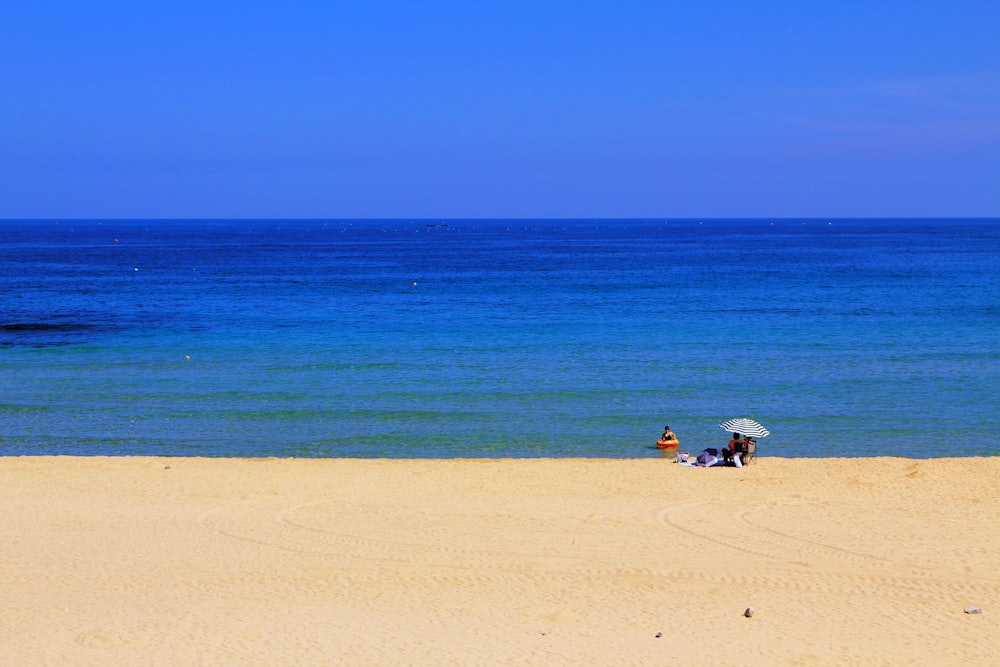 person on beige seashore near blue ocean under clear blue sky at daytime