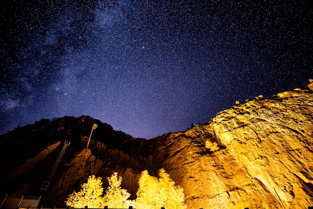 low angle photography of brown mountain