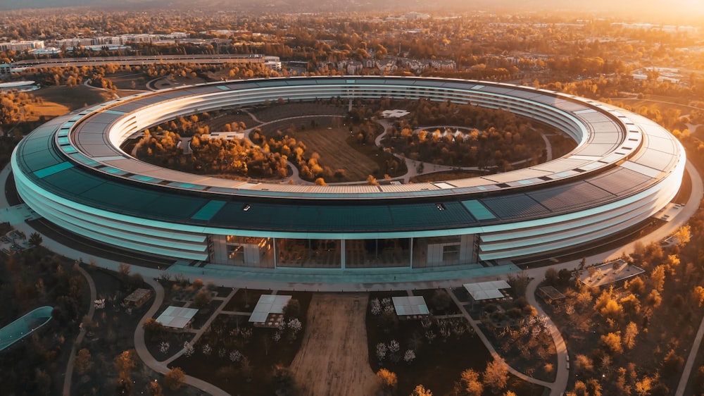 aerial photography of round building