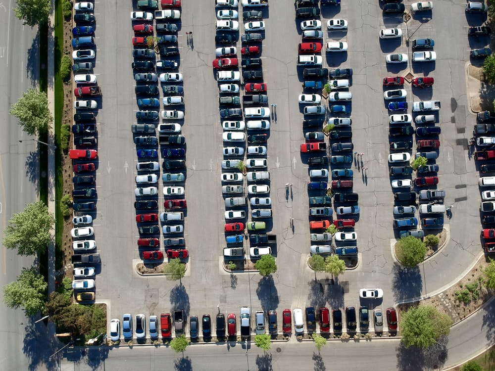 bird's-eye view photography of car park