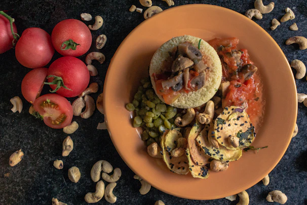 A vibrant Moroccan couscous dish with colorful vegetables and tender meat, beautifully plated.