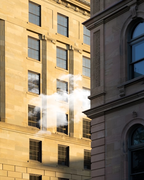 smoke coming from between buildings