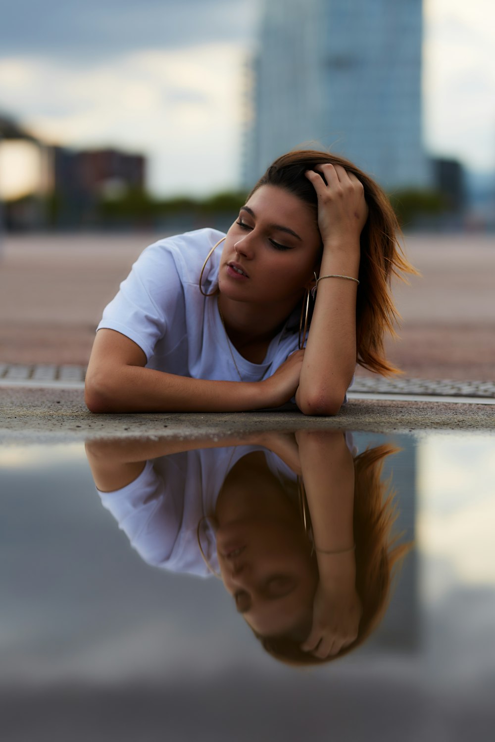 woman on concrete floor