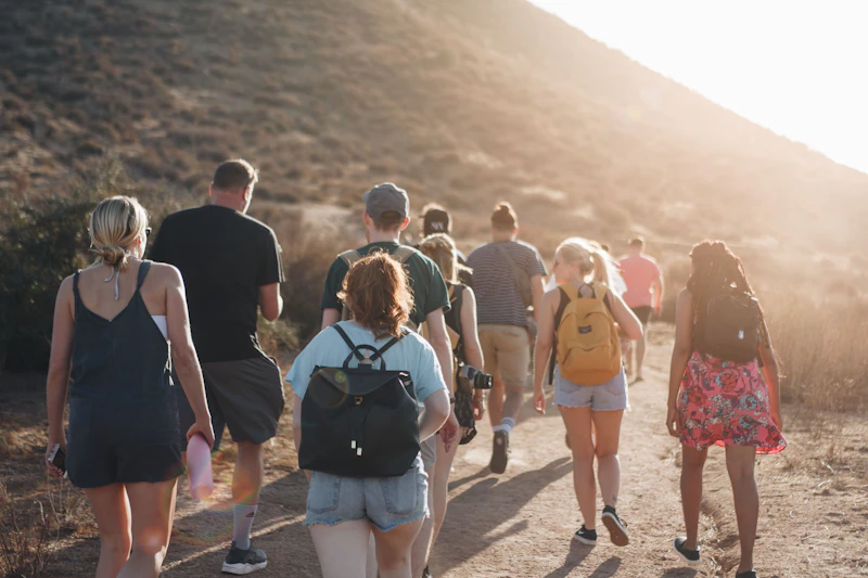 Travellers walking together