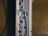 aerial view of bridge with cars