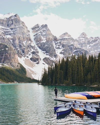 man standing on edge of boat on Banff National Park