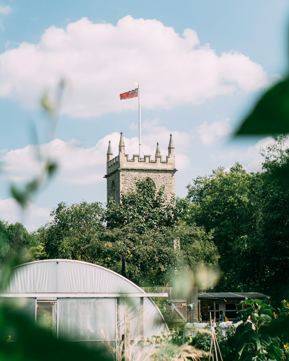 beige castle with flag