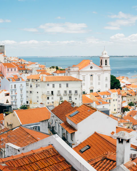 Lisbon rooftops overlooking the Tejo River in Portugal