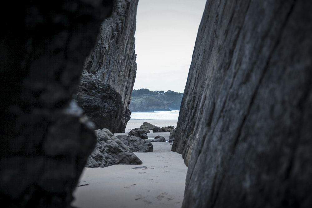 gray rock mountain near sea