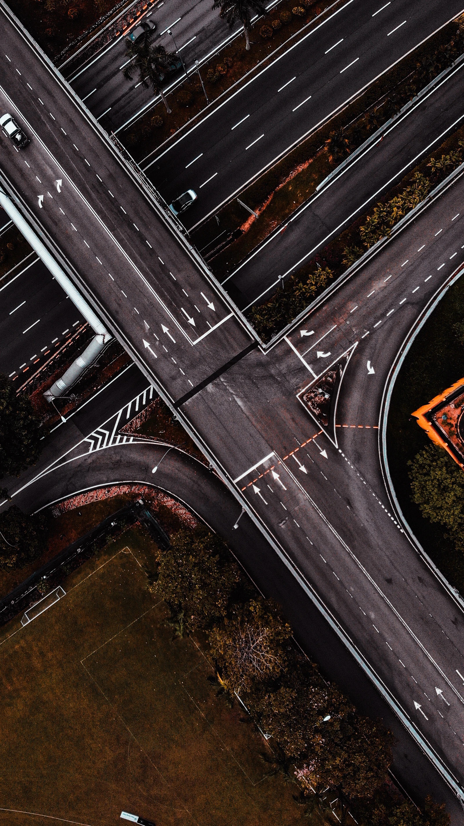 Aerial view of marked lanes at a Kuala Lumpur road junction
