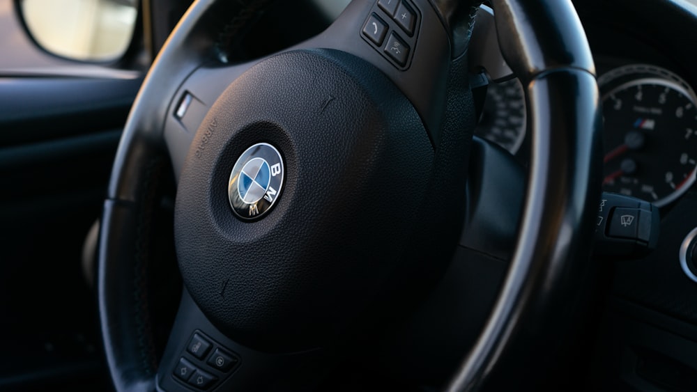 black BMW steering wheel