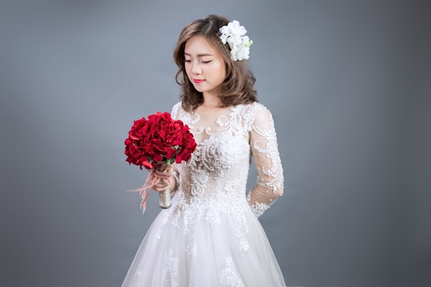 A serene portrait of a Slavic bride in elegant attire, radiating hope and happiness.