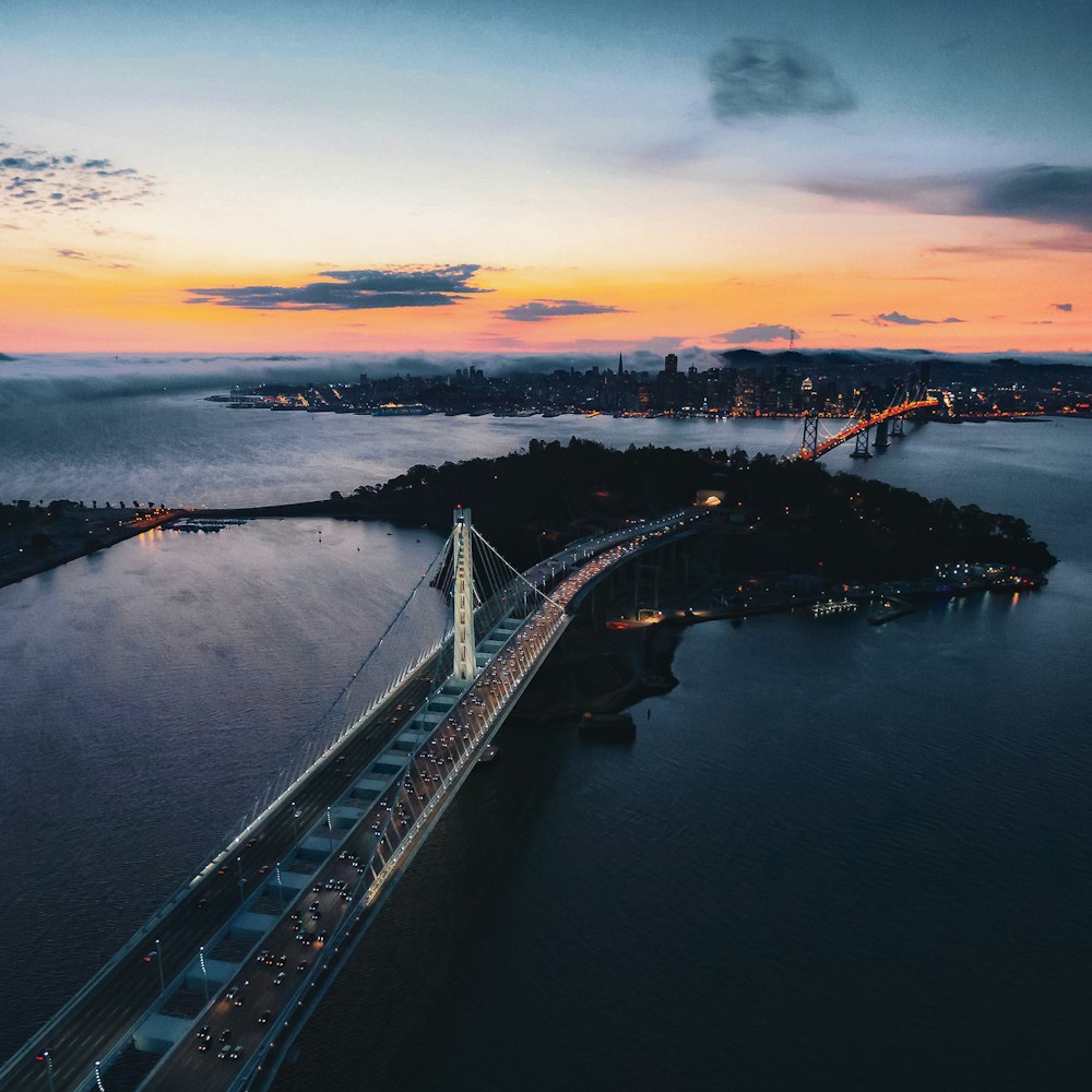 silhouette bird's-eye photography of bridge