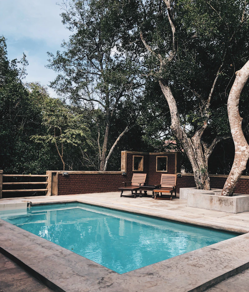 Backyard pool with lounge chairs