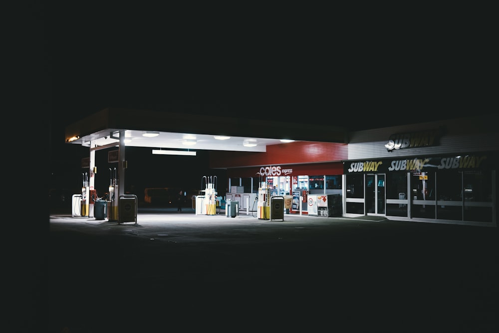 white and red gasoline station