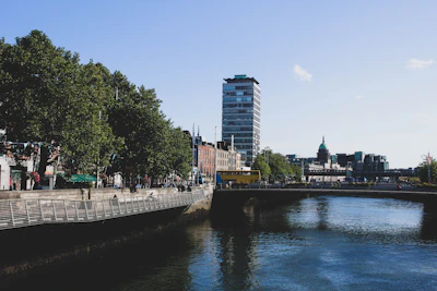 A serene riverside restoration project blending natural landscapes with urban development.