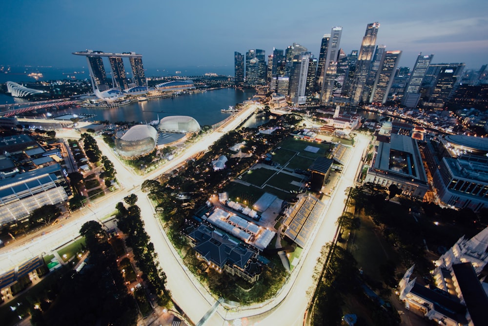 aerial view of city buildings