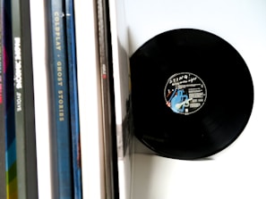 vinyl record on white desk