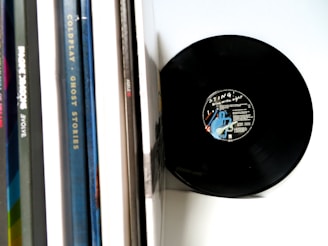 vinyl record on white desk