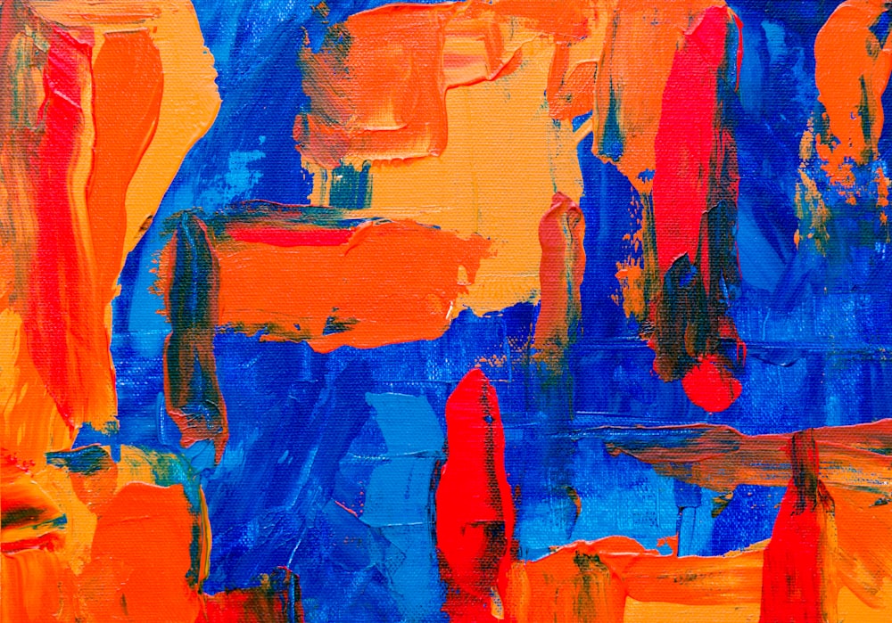 青とオレンジの抽象的なキャンバスの絵