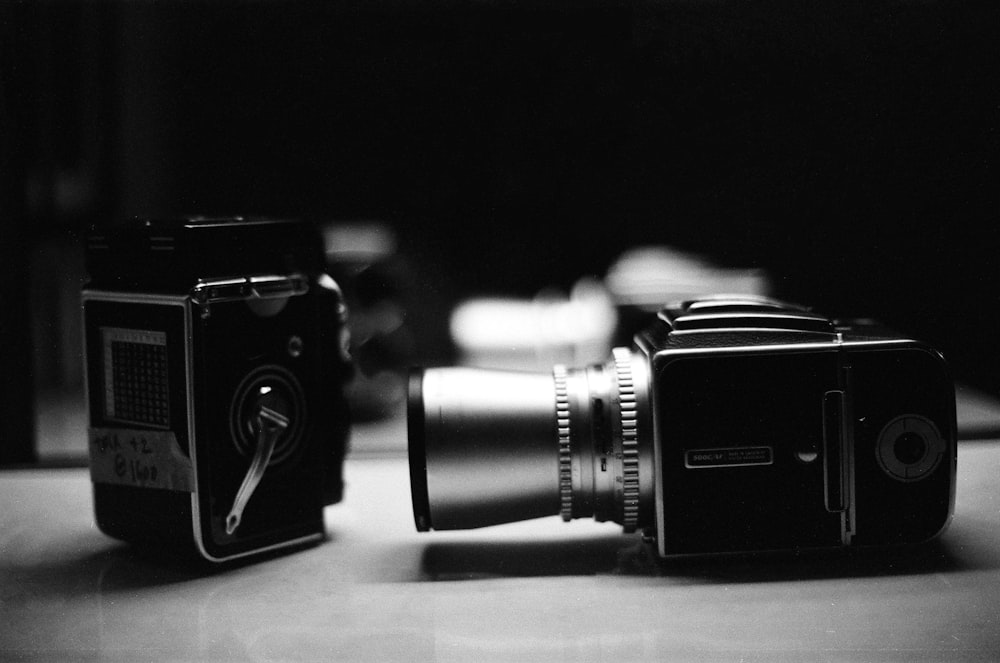 grayscale photo of camera