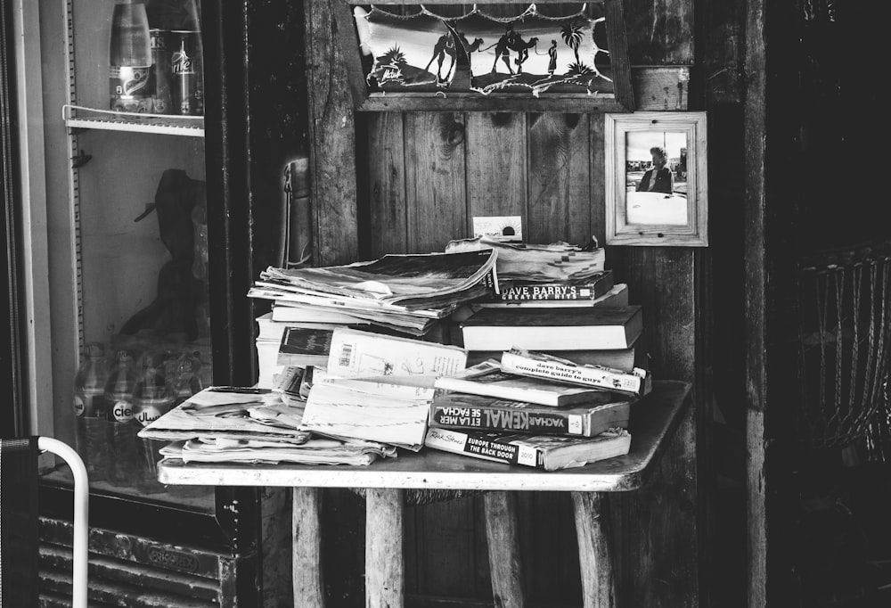 assorted book on table