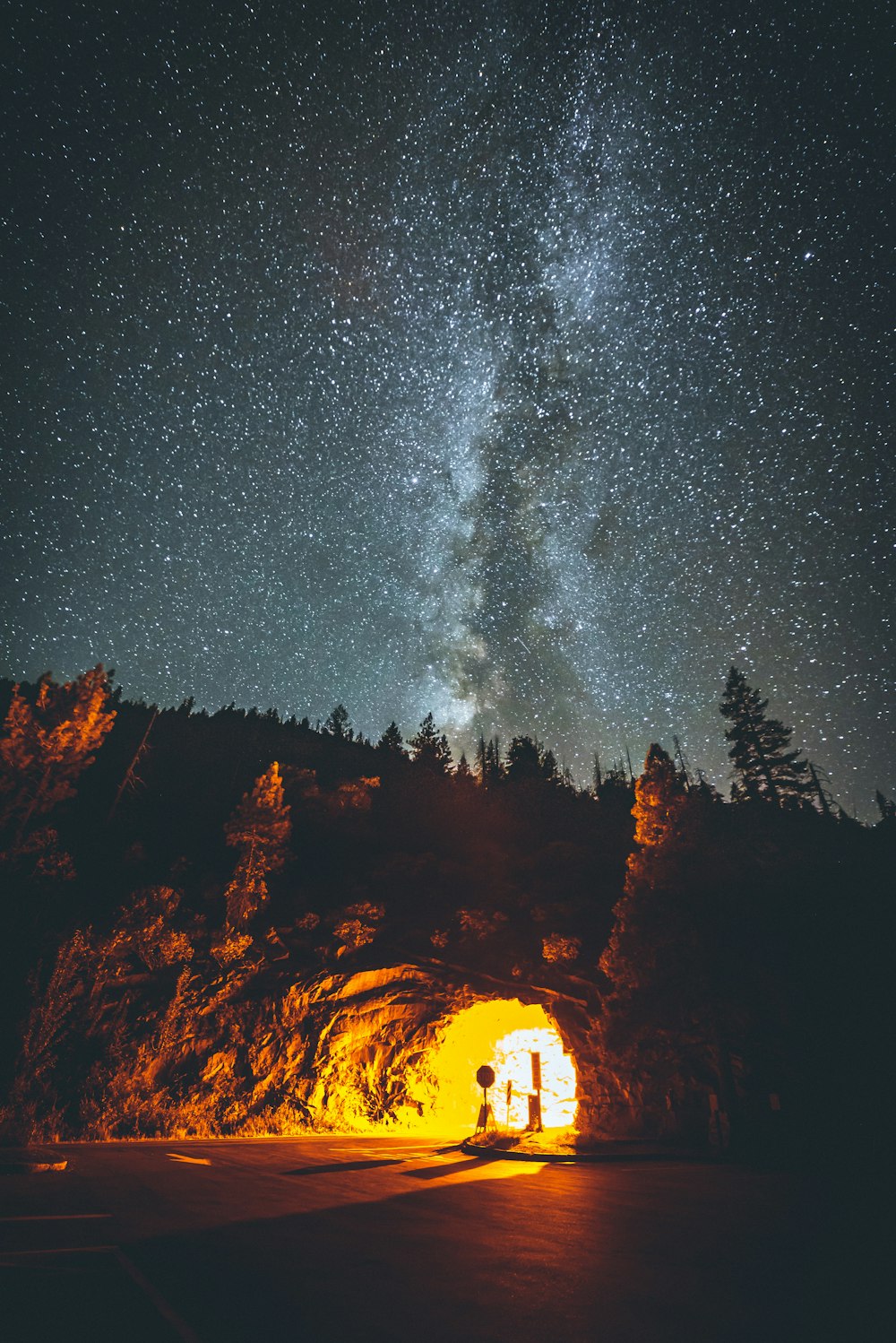 road tunnel under starry sky