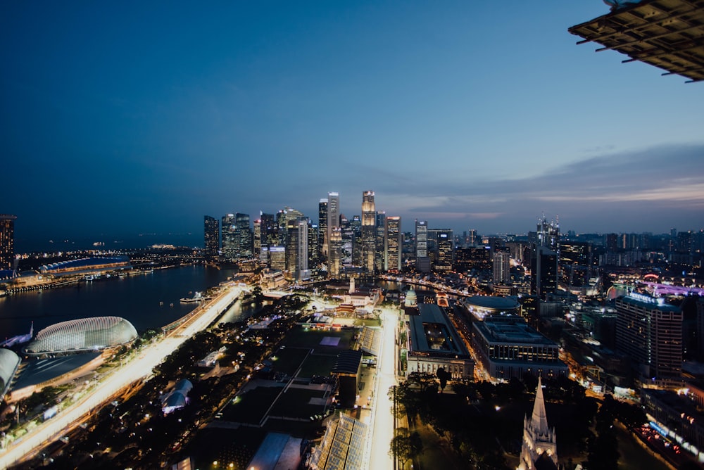 aerial photography of lighted buildings