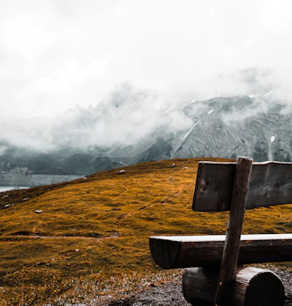 brown wooden bench on cliff