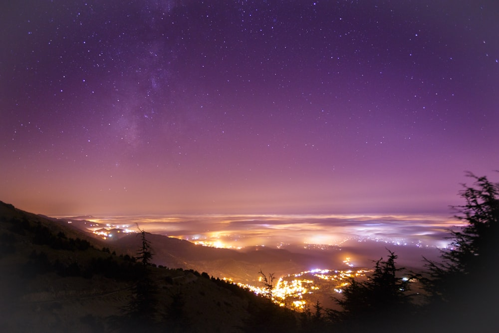 aerial view of city lights during night time