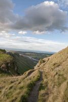 A scenic gravel route winding through rolling hills and wildflowers under clear blue sky