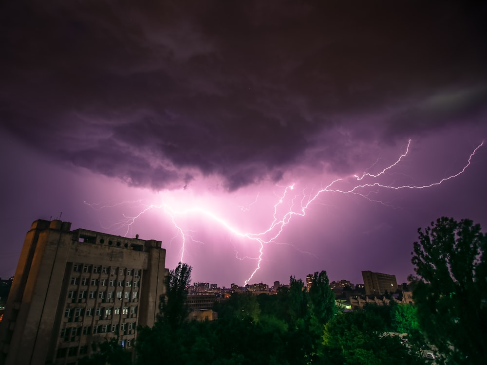 thunderball and lightning crashing on the city