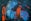 blue, black, and orange abstract painting