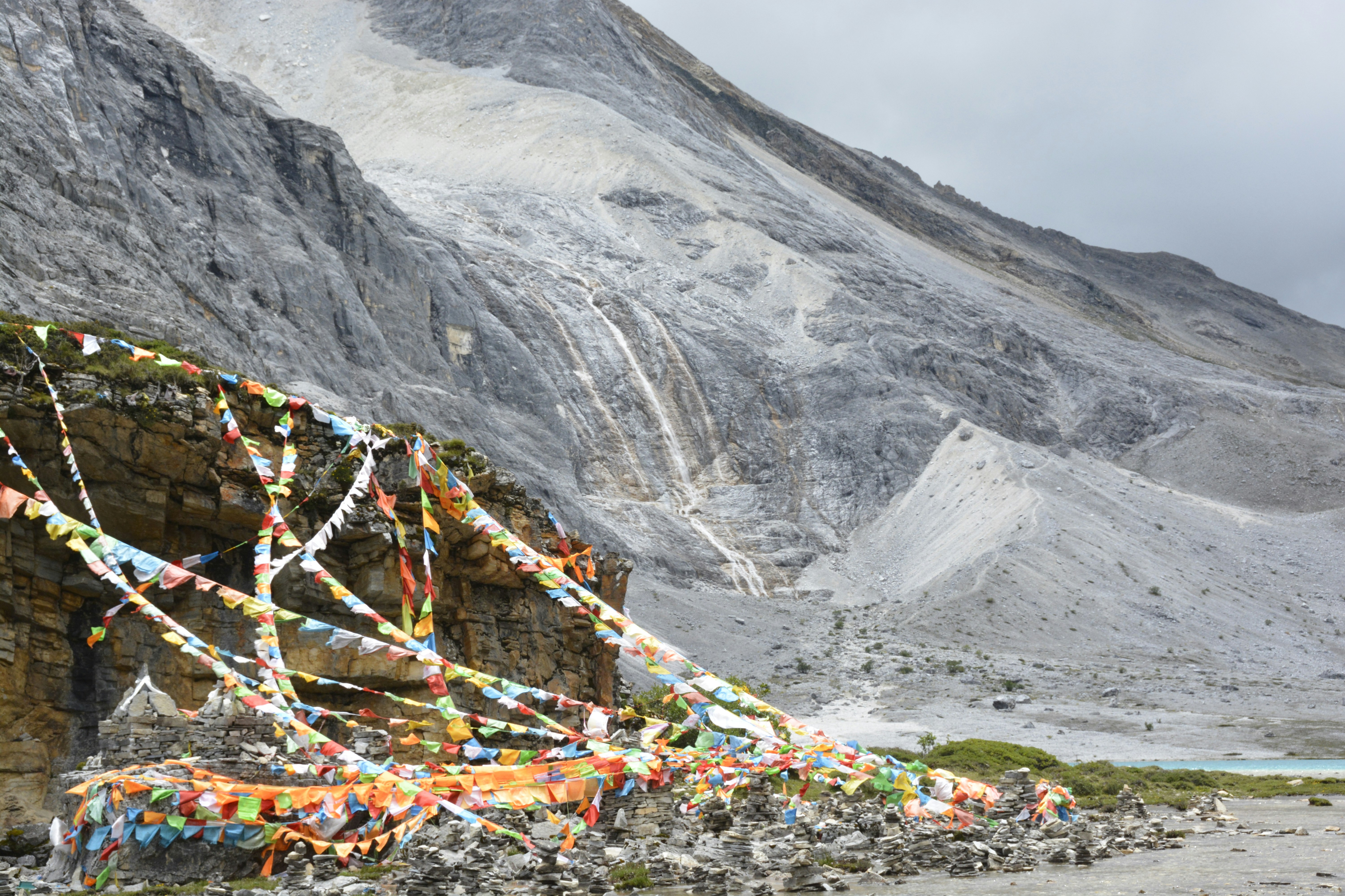 multicolored ornaments near mountain