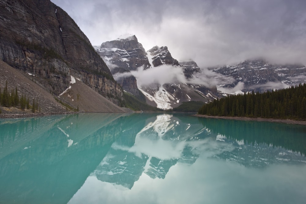 blue lake during cloudy sky