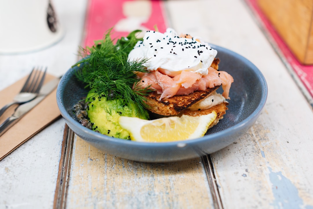 cooked food on blue ceramic plate