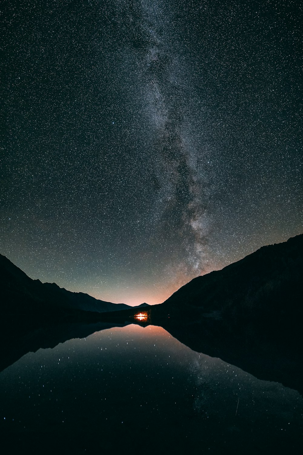 reflection photography of lake under black sky