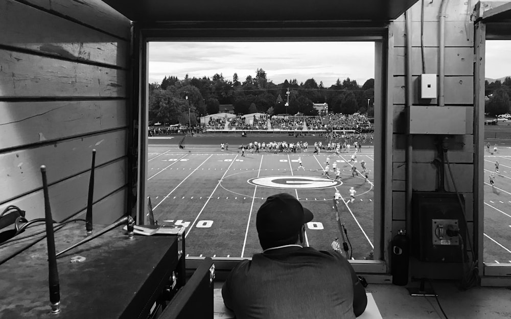 grayscale photo of Georgia Bulldogs field