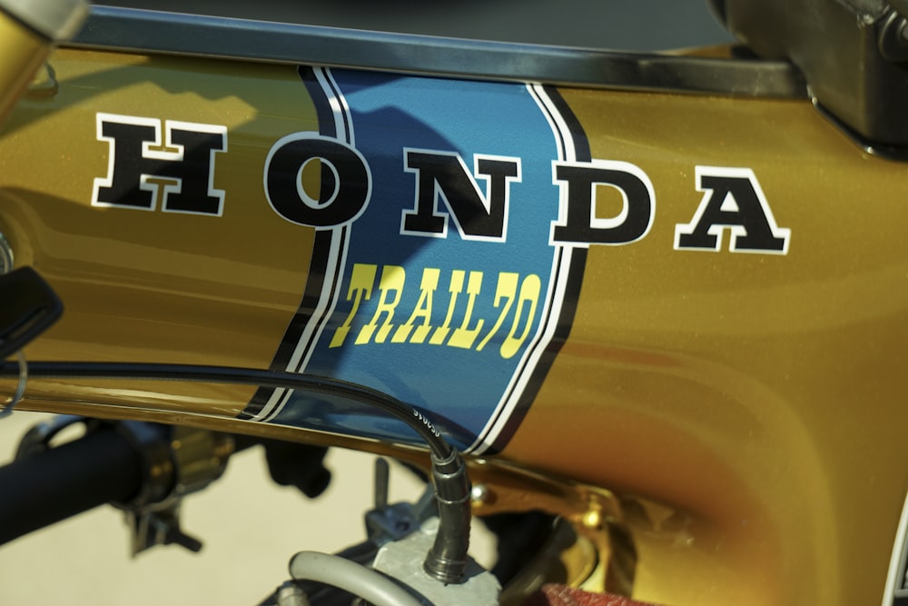 a close up of a motorcycle with the words honda on it