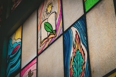 A layered composition of glassmorphism panels displaying theological texts and global maps with subtle 3D depth and gold accents.