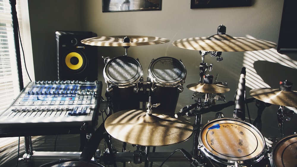 drum set near window