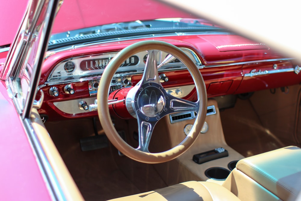 brown and silver steering wheel